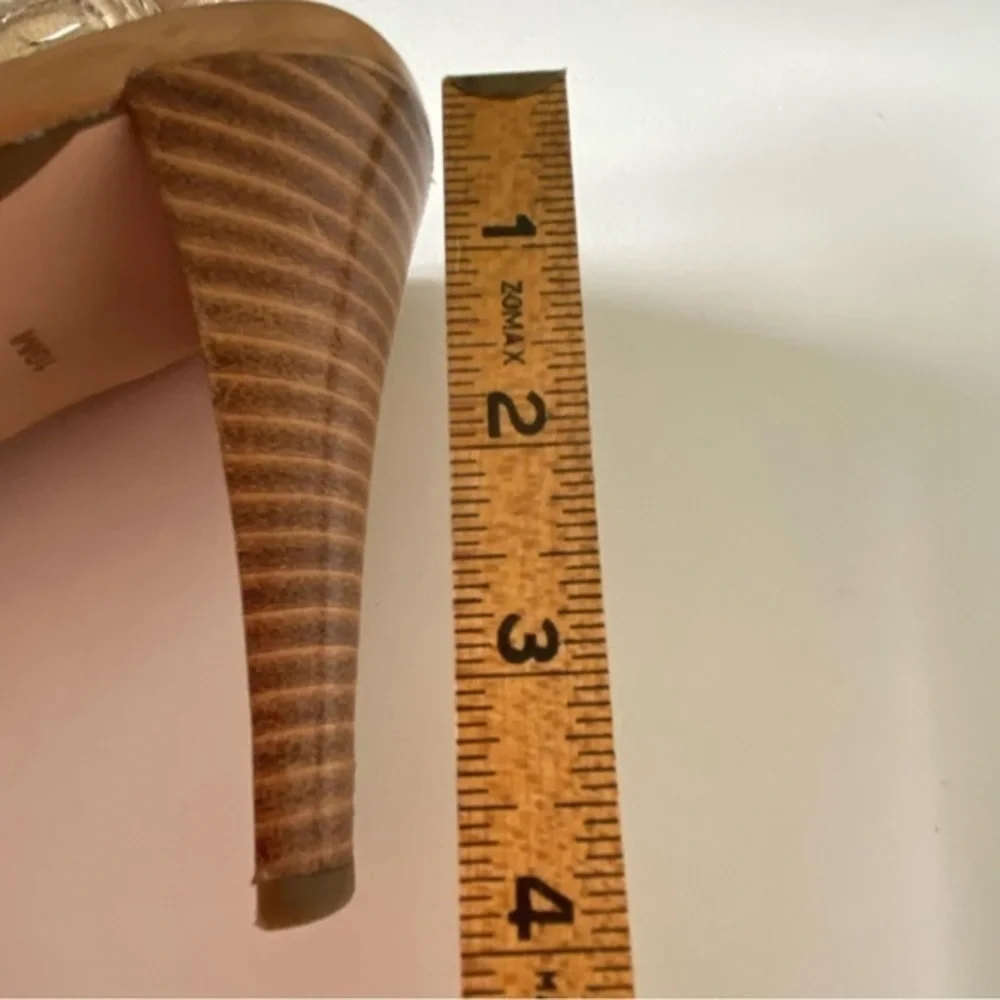Adrienne Vittadini Nude Laser Cut Leather Heeled Platform Sandal Heels S…